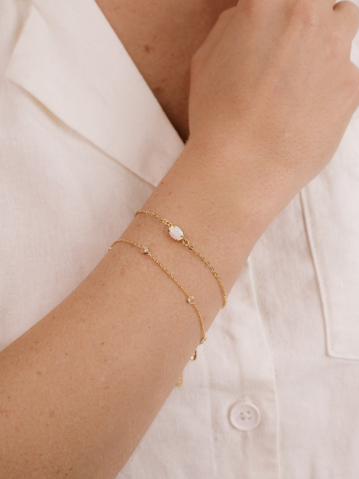 Dainty Bracelet Set with Extender - Opal with 18k Gold Plating | Ettika