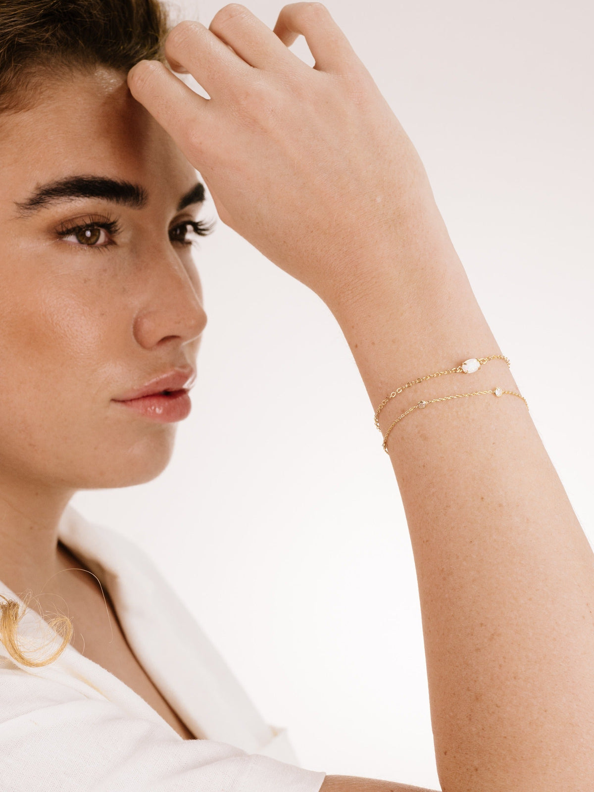 Dainty Bracelet Set with Extender - Opal with 18k Gold Plating | Ettika