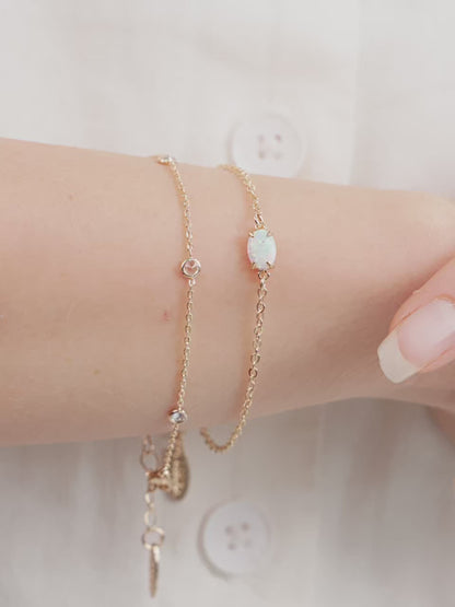 Dainty Bracelet Set with Extender - Opal with 18k Gold Plating | Ettika