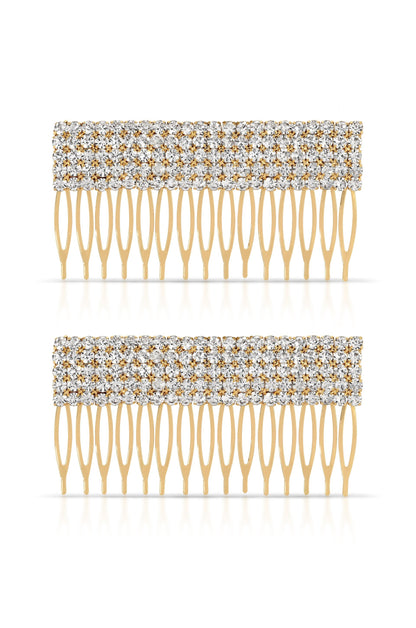 Dynasty Hair Comb Set in Crystal - Clear Crystal with Gold Tone | Ettika