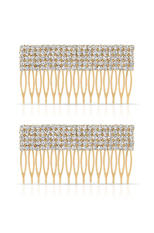 Dynasty Hair Comb Set in Crystal - Clear Crystal with Gold Tone | Ettika
