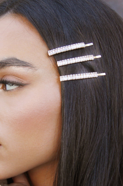 Narrow Crystal Roads Hair Pin Set - Clear Crystals | Ettika