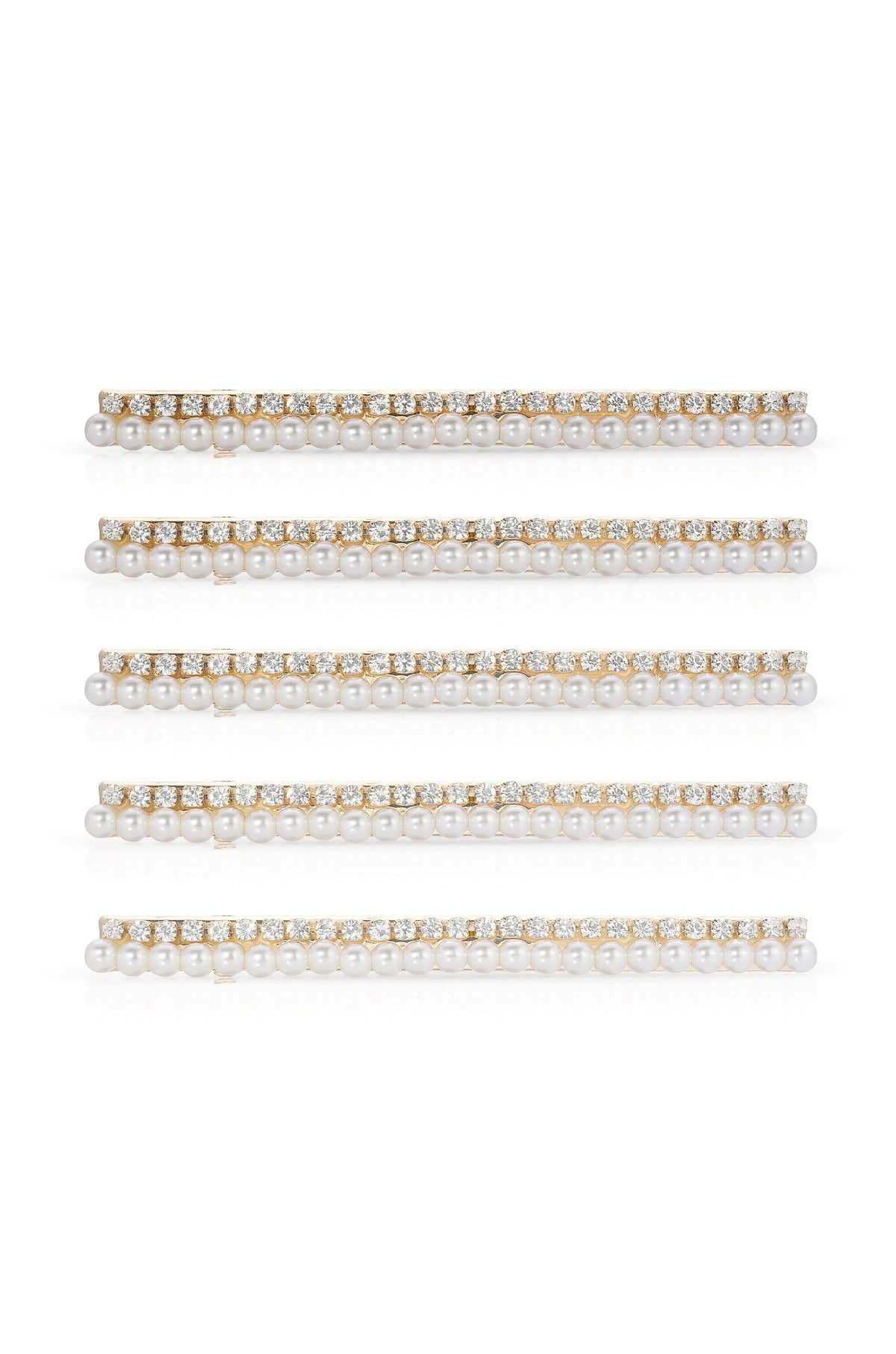 Thin Pearl and Crystal Hair Clip Set - Pearl | Ettika