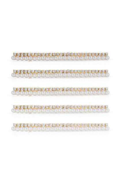 Thin Pearl and Crystal Hair Clip Set - Pearl | Ettika