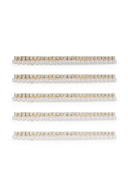 Thin Pearl and Crystal Hair Clip Set - Pearl | Ettika