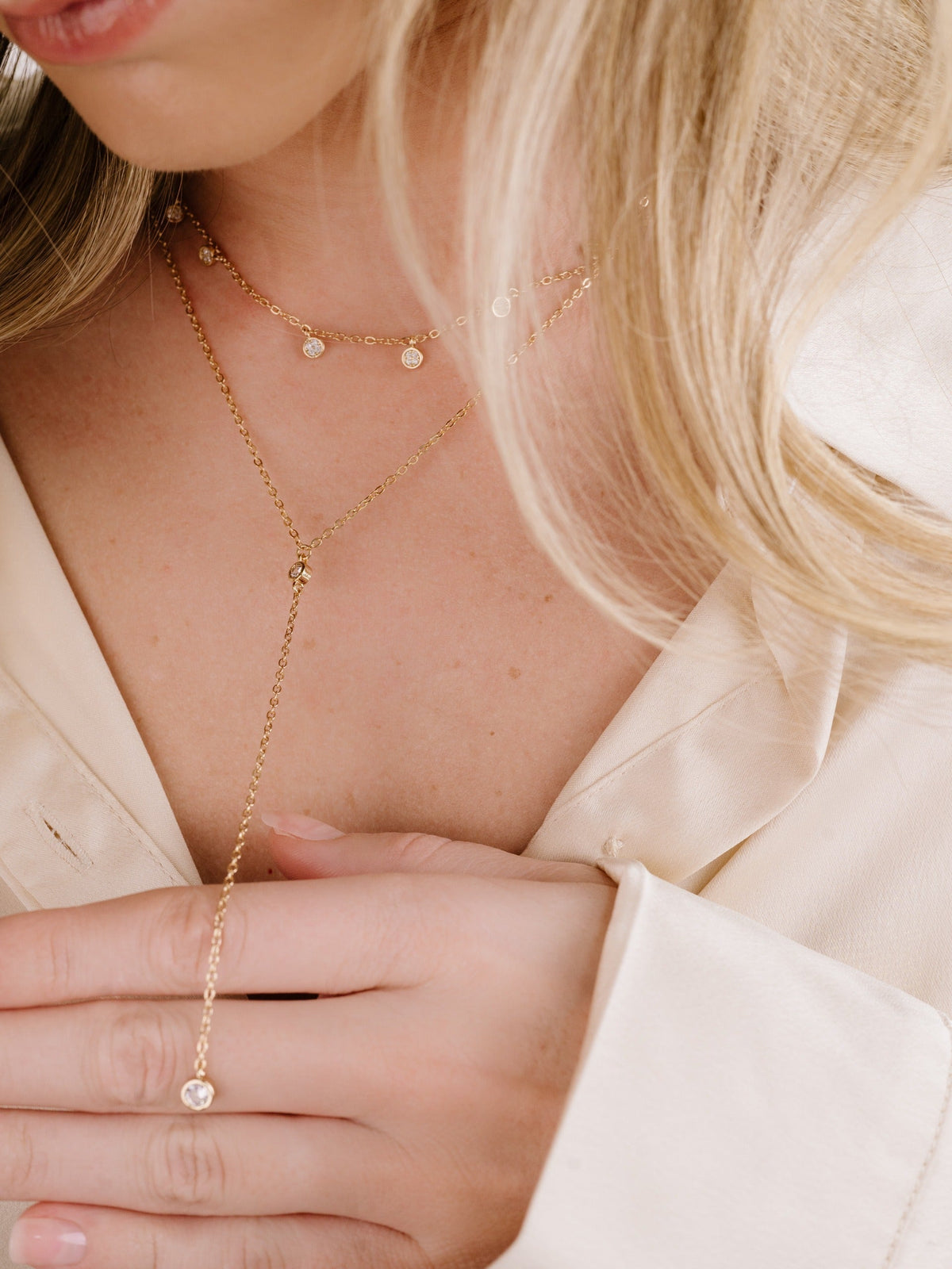 Simplistic Crystal Lariat Necklace Set - Clear Crystals | Ettika