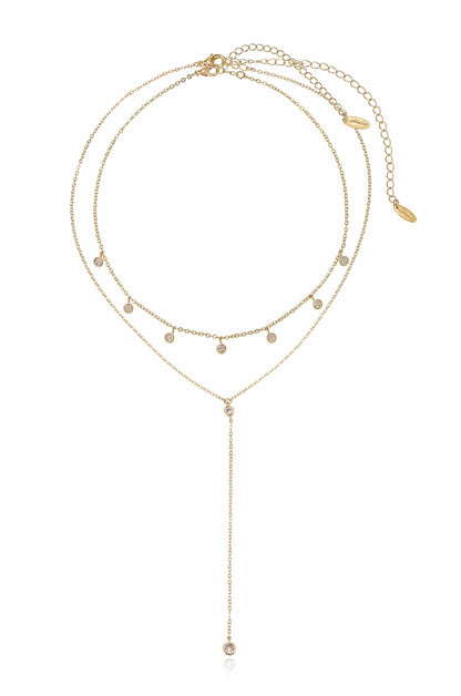Simplistic Crystal Lariat Necklace Set - Clear Crystals | Ettika