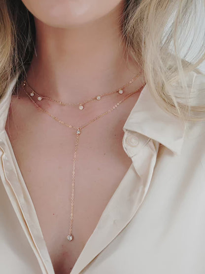 Simplistic Crystal Lariat Necklace Set - Clear Crystals | Ettika