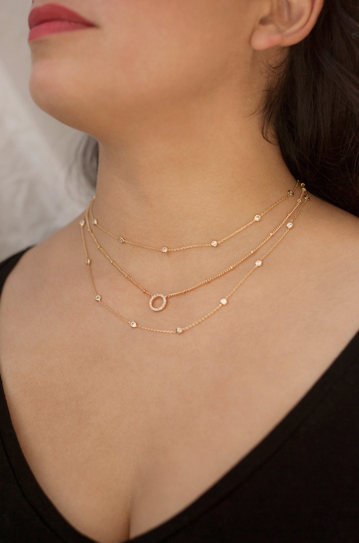 Monroe Crystal Strand Layered Necklace - 18k Gold Plated | Ettika