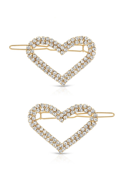 Aphrodite Heart Crystal Barrette Set - Clear Crystals | Ettika
