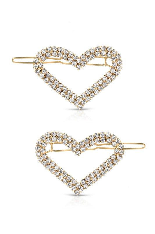 Aphrodite Heart Crystal Barrette Set - Clear Crystals | Ettika