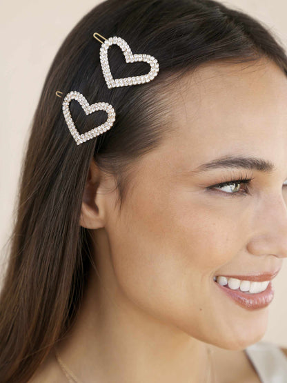 Aphrodite Heart Crystal Barrette Set - Clear Crystals | Ettika