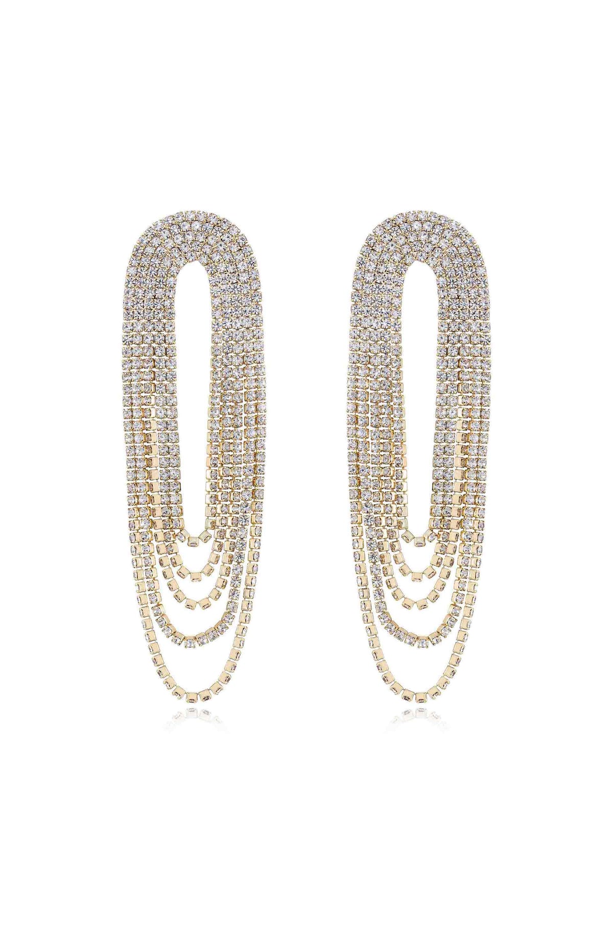 Crystal Drape Fringe Earrings - Clear Crystal with 18k Gold Plating | Ettika