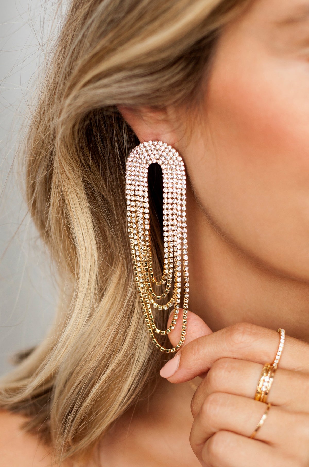 Crystal Drape Fringe Earrings - Clear Crystal with 18k Gold Plating | Ettika