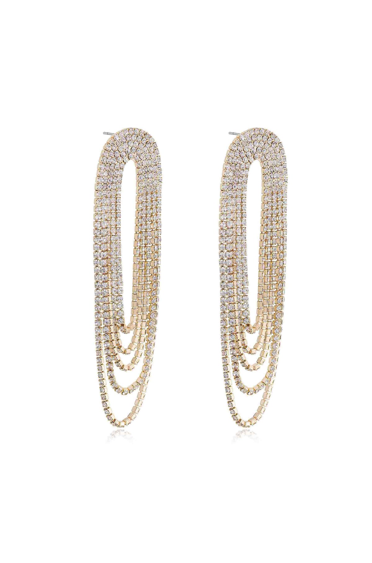 Crystal Drape Fringe Earrings - Clear Crystal with 18k Gold Plating | Ettika