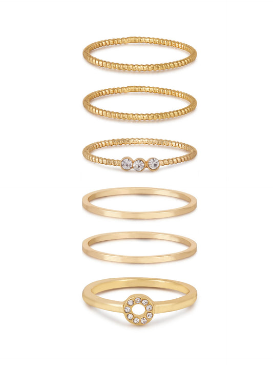 Dainty Stacking Ring Set of 6 - Clear Crystals | Ettika