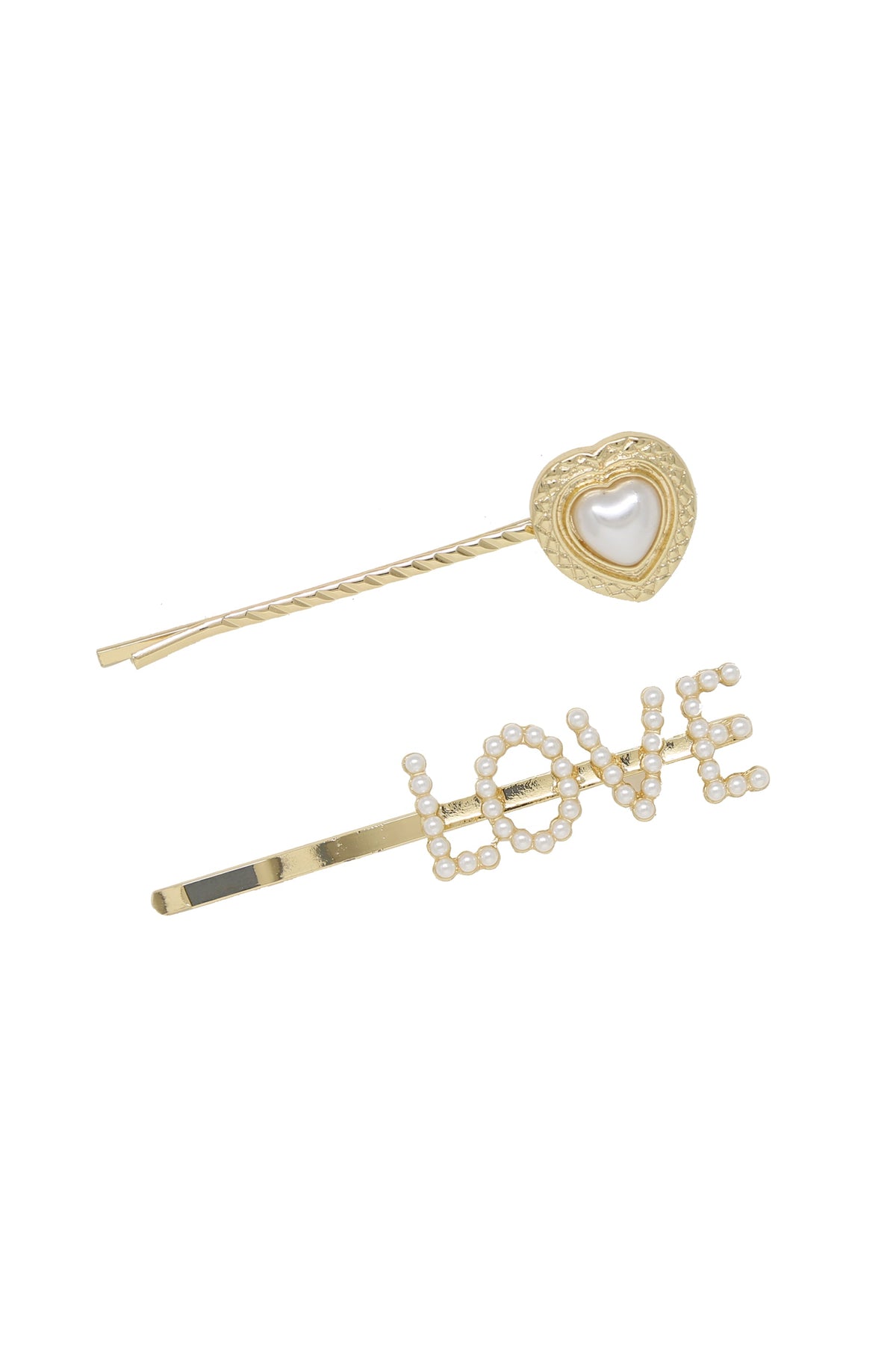 Pearl & Gold Love Heart Hair Pin Set - Pearl | Ettika