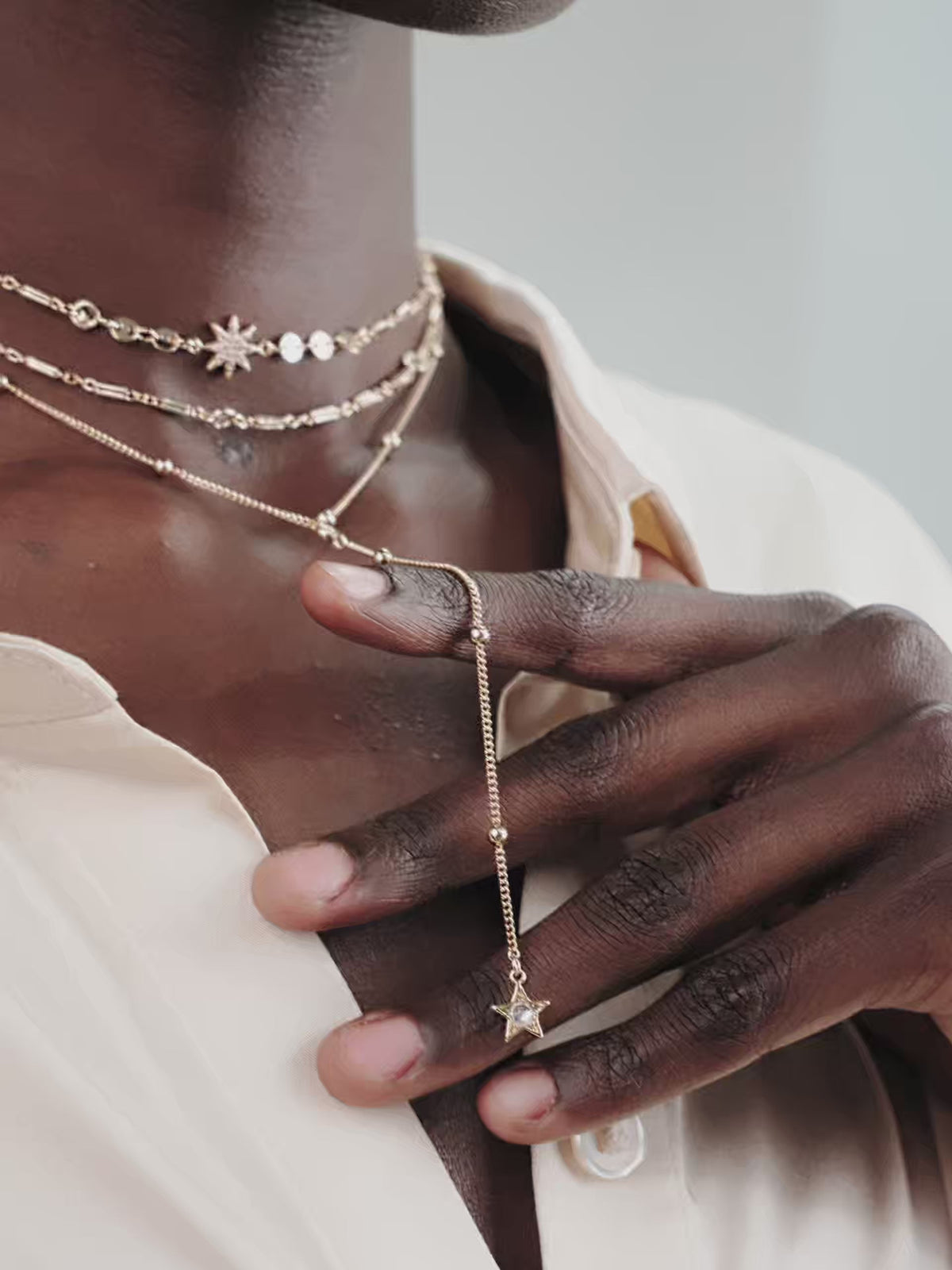 Forever Falling Multi-Chain Lariat Choker - Clear Crystal with 18k Gold Plating | Ettika