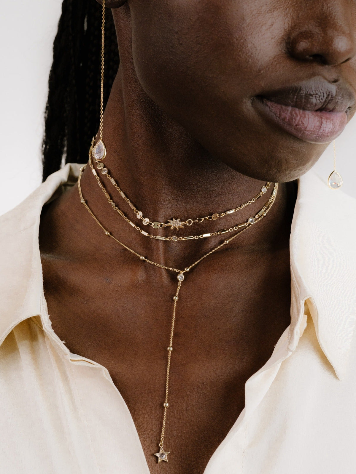 Forever Falling Multi-Chain Lariat Choker - Clear Crystal with 18k Gold Plating | Ettika