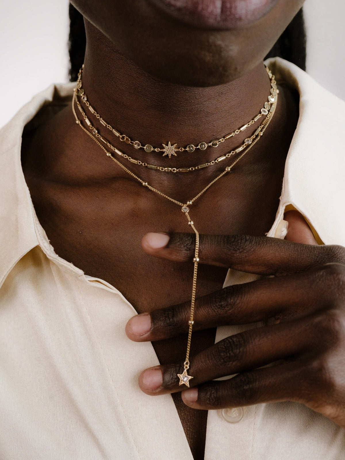 Forever Falling Multi-Chain Lariat Choker - Clear Crystal with 18k Gold Plating | Ettika
