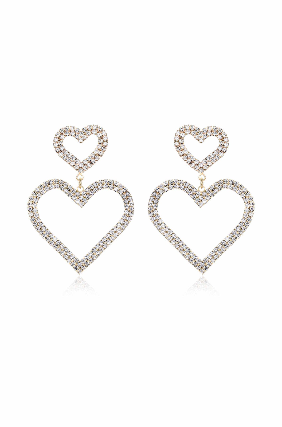 Double Trouble Heart Crystal Earrings - Clear Crystals | Ettika