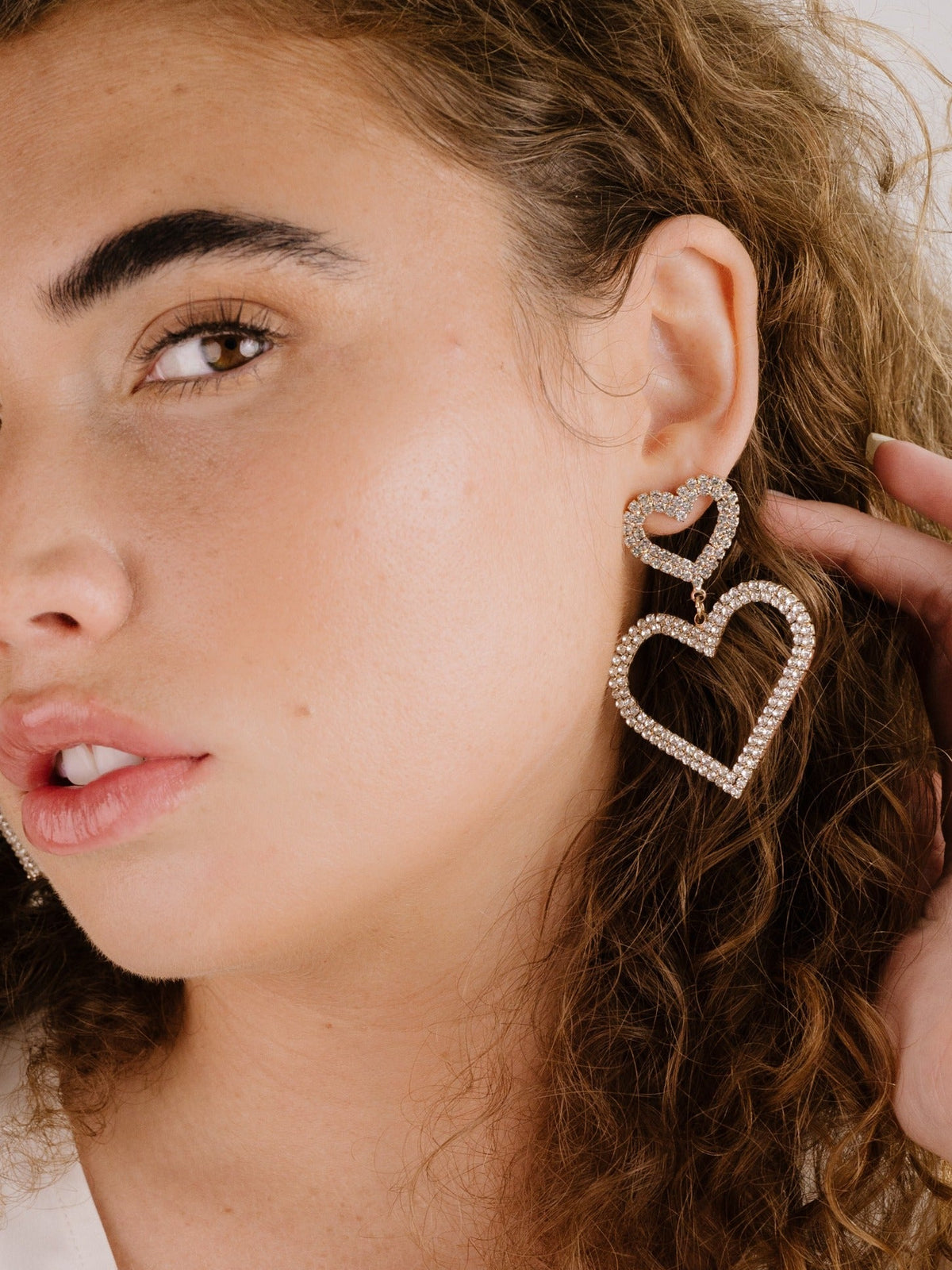 Double Trouble Heart Crystal Earrings - Clear Crystals | Ettika