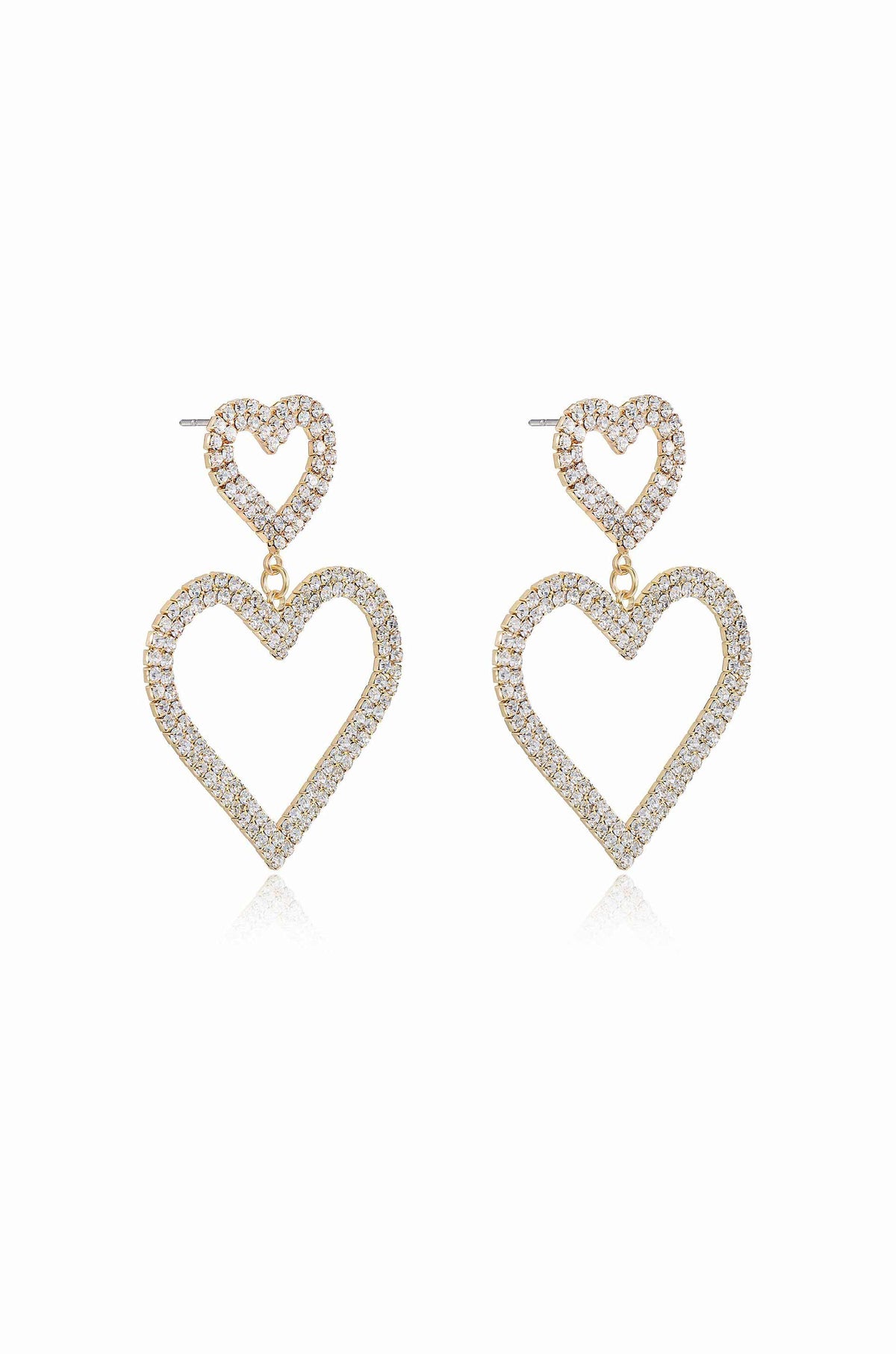 Double Trouble Heart Crystal Earrings - Clear Crystals | Ettika