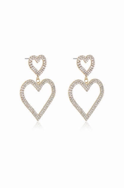 Double Trouble Heart Crystal Earrings - Clear Crystals | Ettika