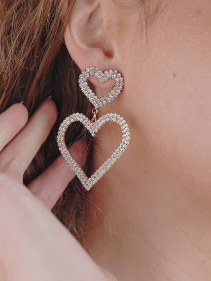 Double Trouble Heart Crystal Earrings - Clear Crystals | Ettika