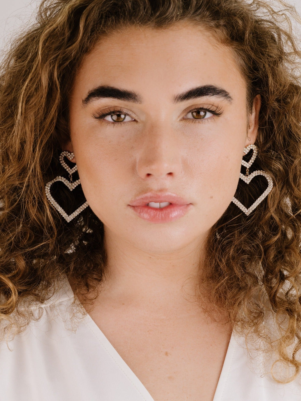 Double Trouble Heart Crystal Earrings - Clear Crystals | Ettika
