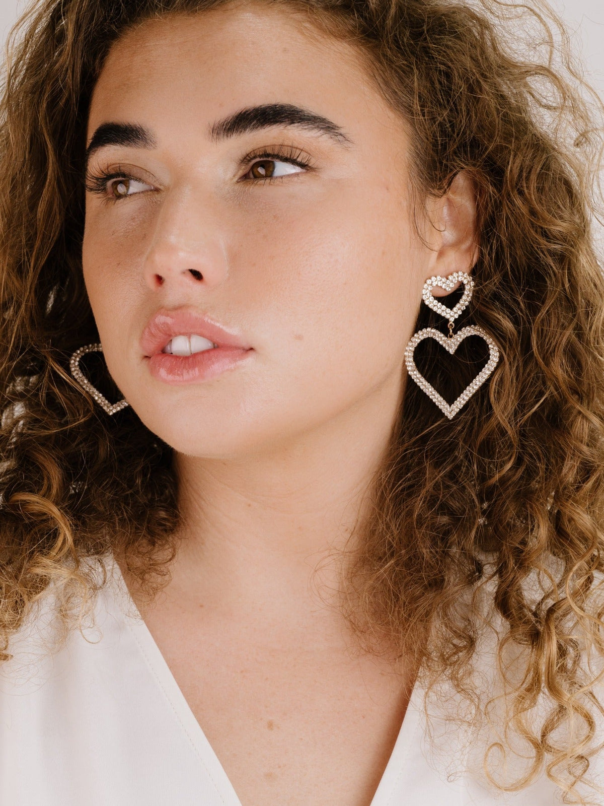 Double Trouble Heart Crystal Earrings - Clear Crystals | Ettika