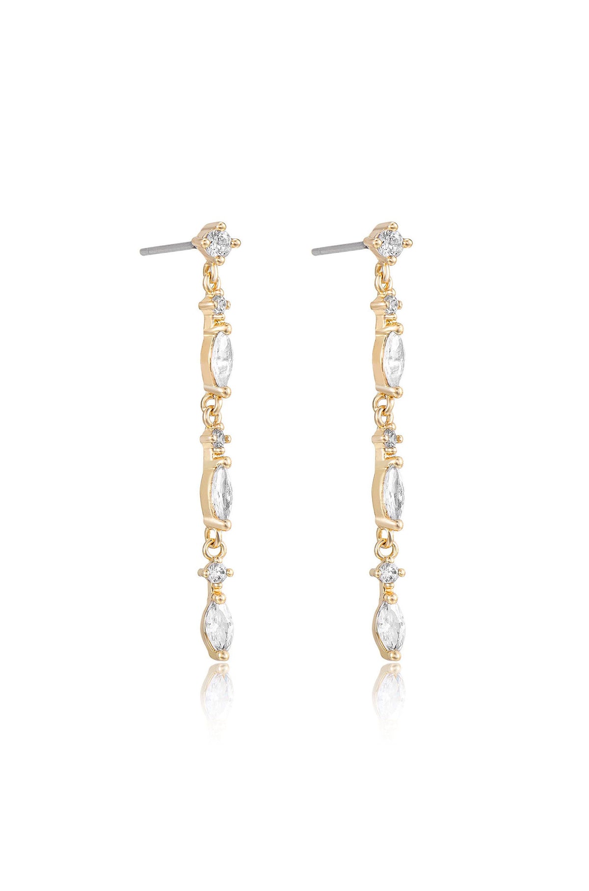 Dainty Linear Crystal Drop Earrings - Clear Crystals | Ettika