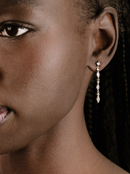Dainty Linear Crystal Drop Earrings - Clear Crystals | Ettika