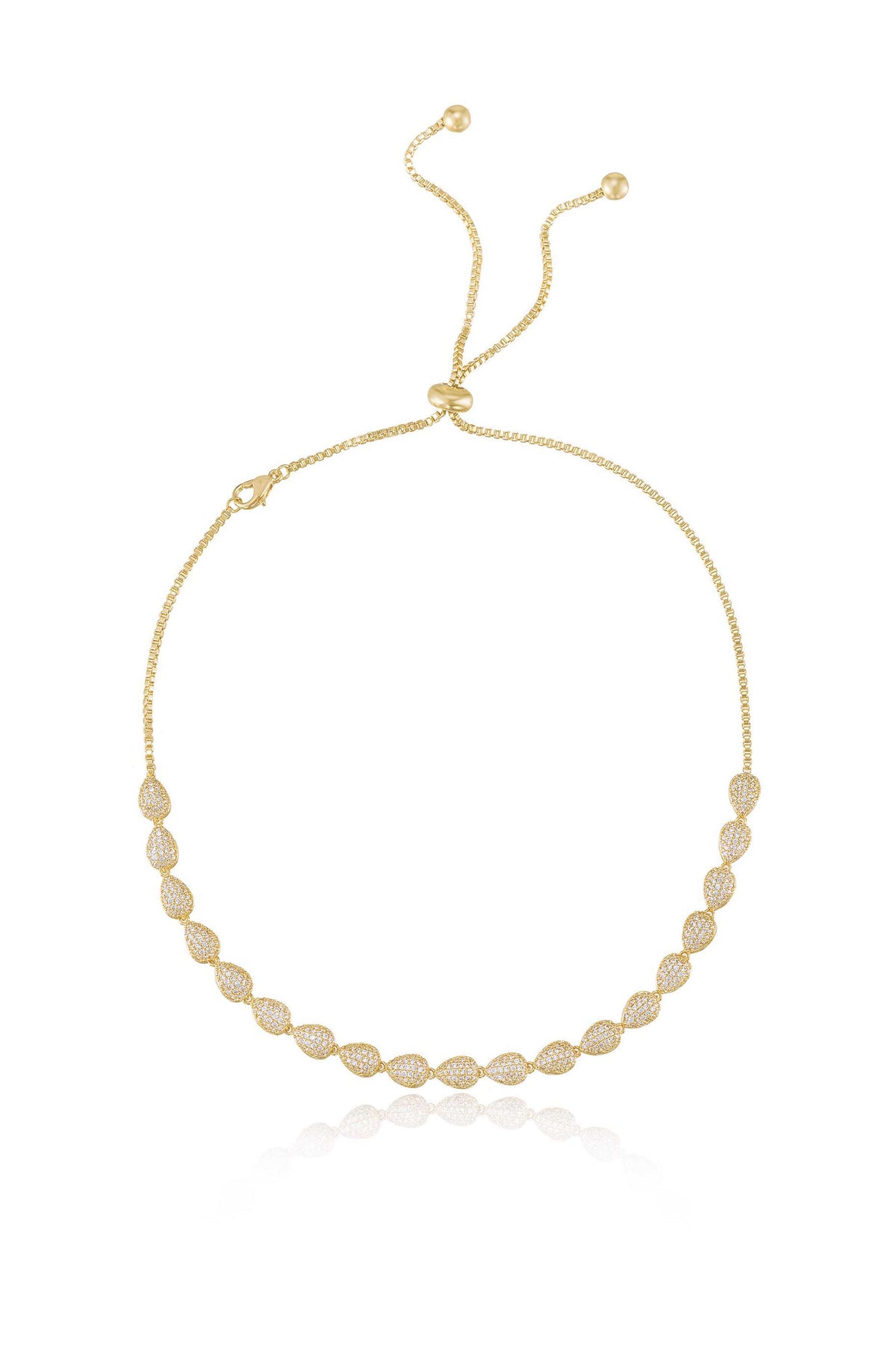 Raised Crystal Teardrop and Adjustable Necklace - Clear Crystals | Ettika