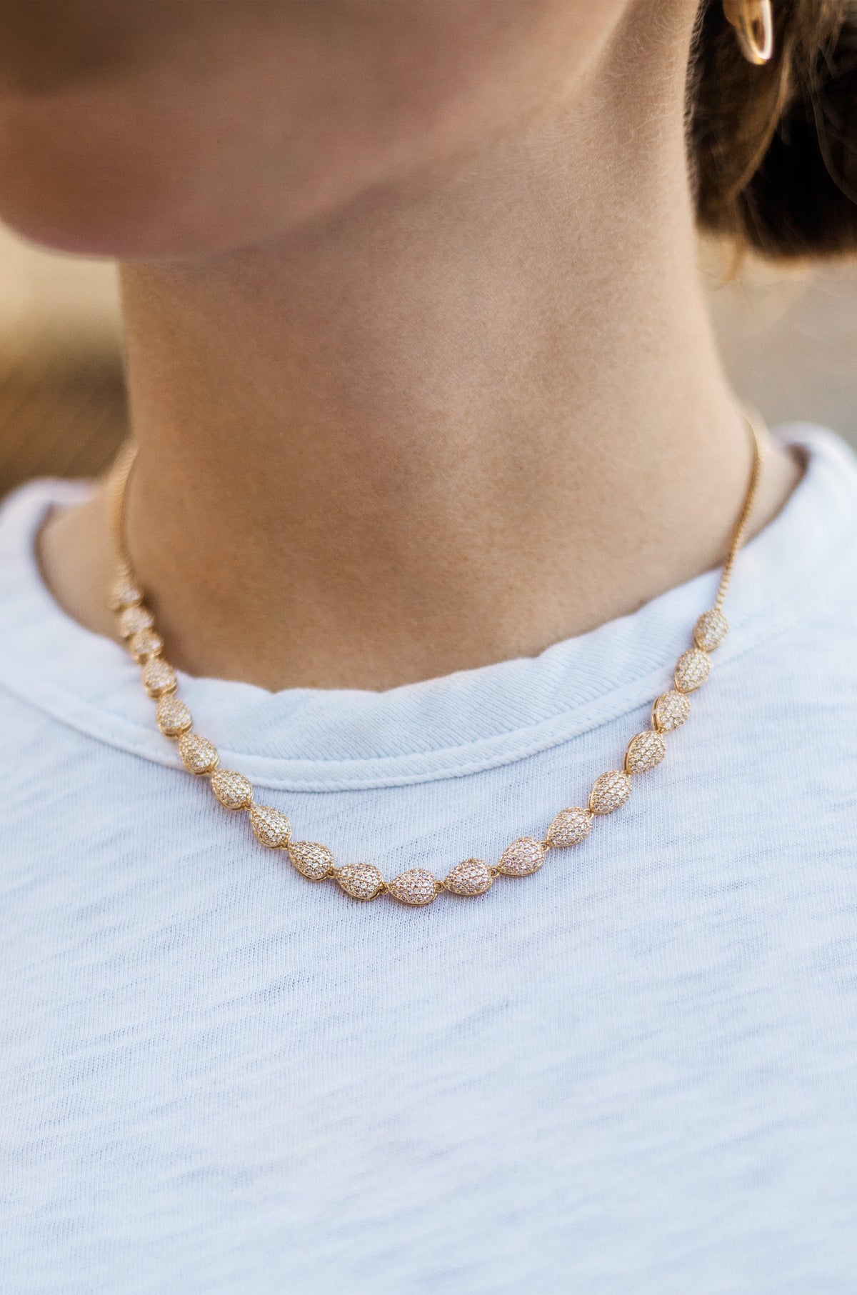 Raised Crystal Teardrop and Adjustable Necklace - Clear Crystals | Ettika
