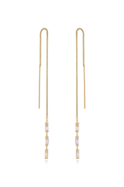 Crystal Baguette Threader Earrings - Clear Crystal with 18k Gold Plating | Ettika