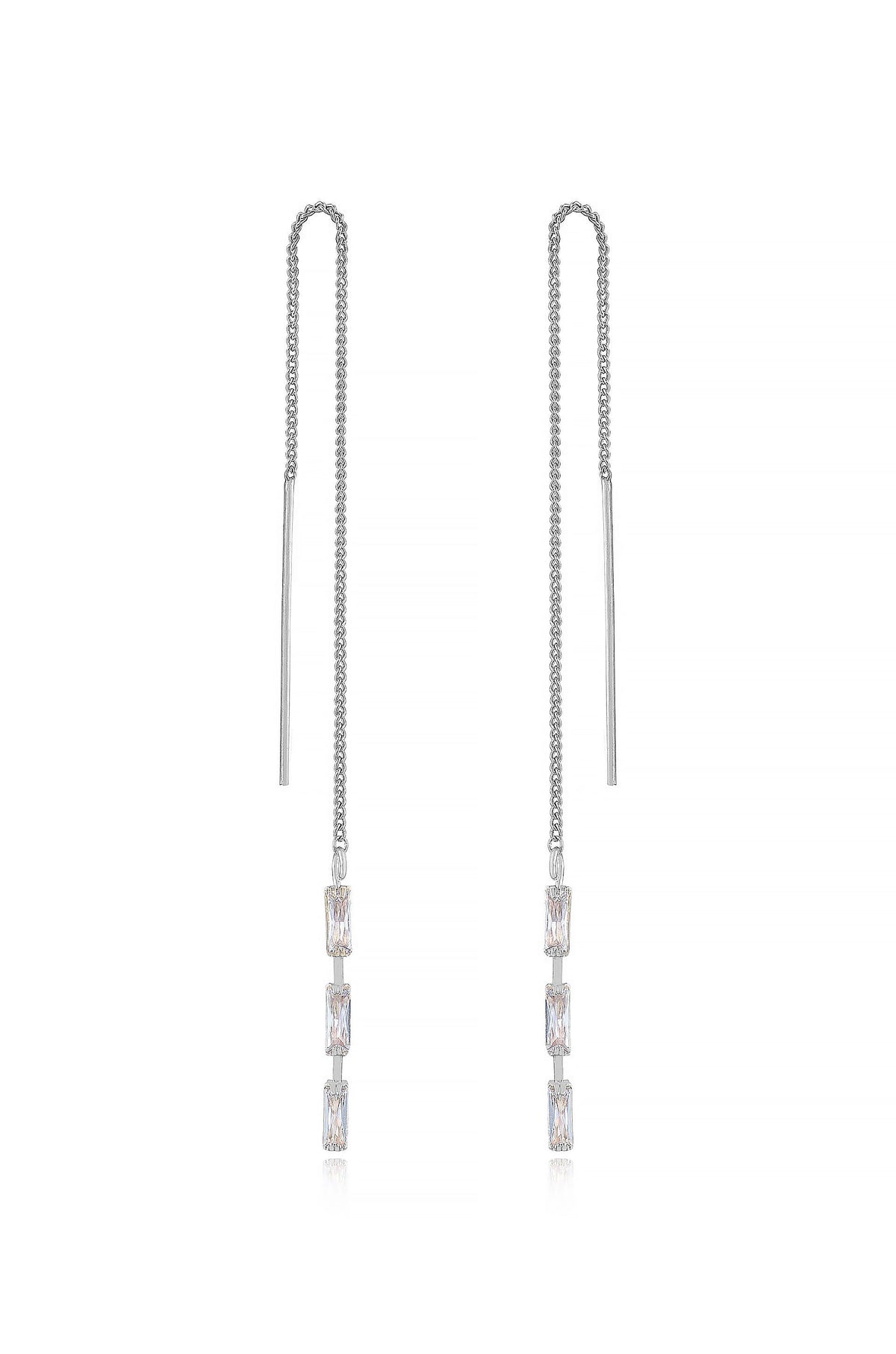 Crystal Baguette Threader Earrings - Clear Crystal with 18k Gold Plating | Ettika