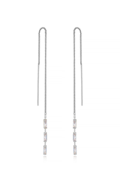 Crystal Baguette Threader Earrings - Clear Crystal with 18k Gold Plating | Ettika