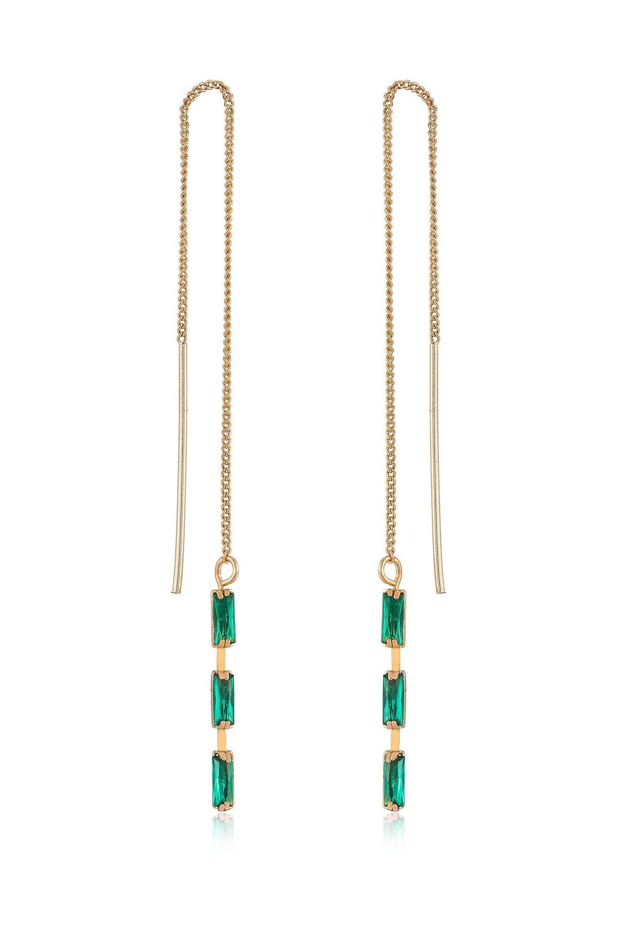 Crystal Baguette Threader Earrings - Clear Crystal with 18k Gold Plating | Ettika