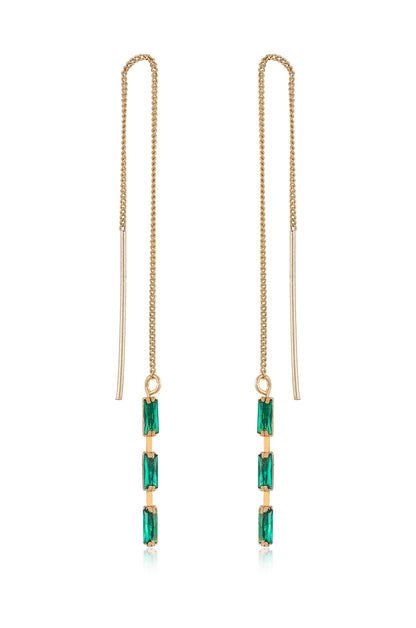 Crystal Baguette Threader Earrings - Clear Crystal with 18k Gold Plating | Ettika