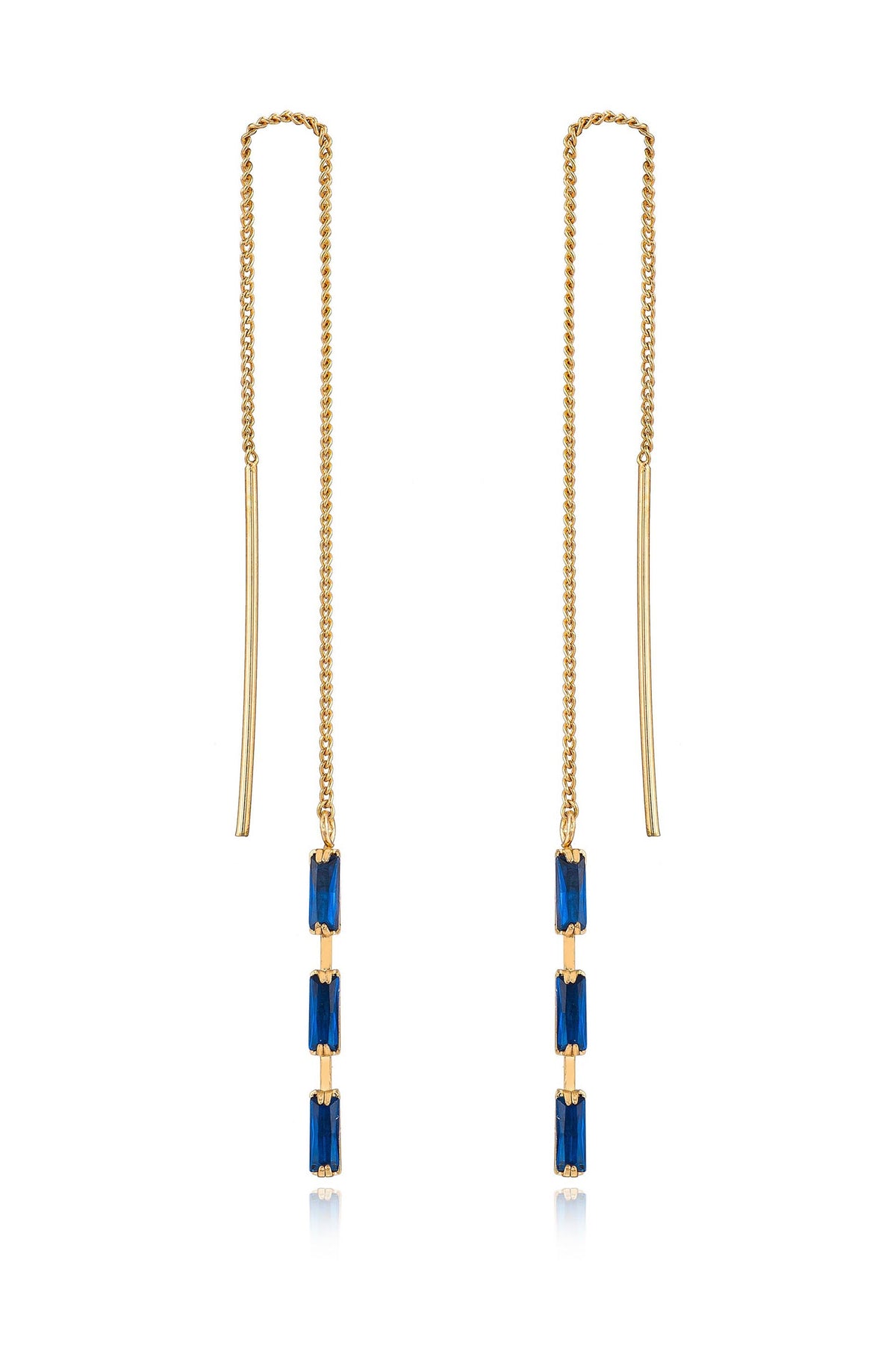 Crystal Baguette Threader Earrings - Clear Crystal with 18k Gold Plating | Ettika