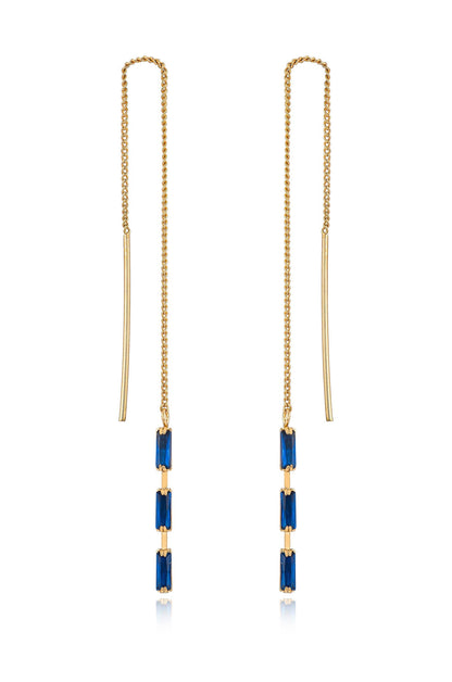 Crystal Baguette Threader Earrings - Clear Crystal with 18k Gold Plating | Ettika