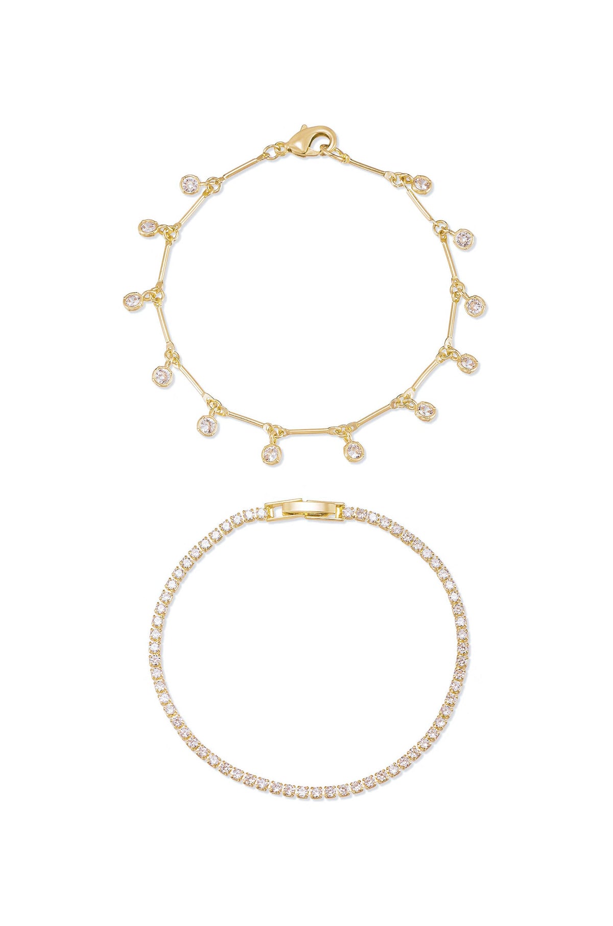 Crystal Droplet Chain Bracelet Set - Clear Crystal with 18k Gold Plating | Ettika