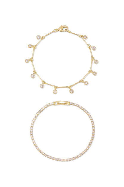 Crystal Droplet Chain Bracelet Set - Clear Crystal with 18k Gold Plating | Ettika
