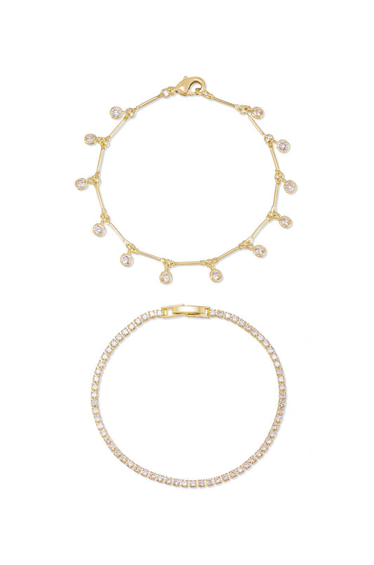 Crystal Droplet Chain Bracelet Set - Clear Crystal with 18k Gold Plating | Ettika