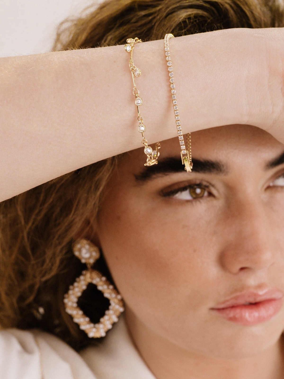 Crystal Droplet Chain Bracelet Set - Clear Crystal with 18k Gold Plating | Ettika