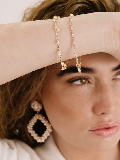 Crystal Droplet Chain Bracelet Set - Clear Crystal with 18k Gold Plating | Ettika
