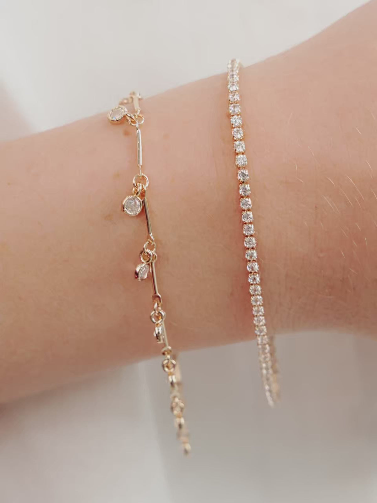 Crystal Droplet Chain Bracelet Set - Clear Crystal with 18k Gold Plating | Ettika