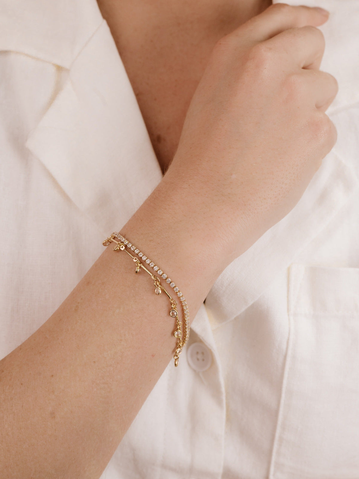 Crystal Droplet Chain Bracelet Set - Clear Crystal with 18k Gold Plating | Ettika