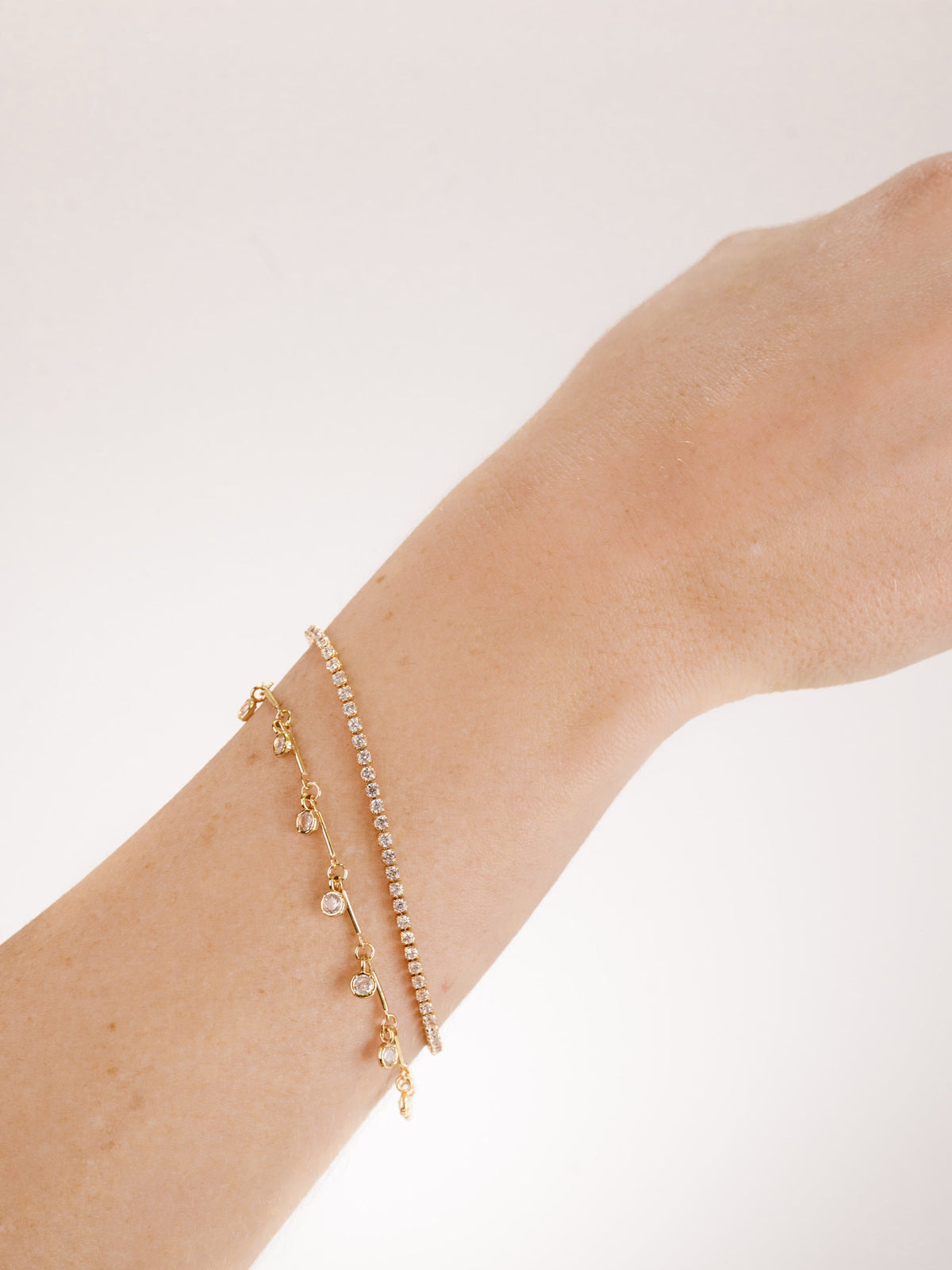 Crystal Droplet Chain Bracelet Set - Clear Crystal with 18k Gold Plating | Ettika
